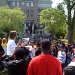 Clayton, a Franklin senior, speaks to the crowd