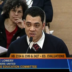 Teacher Caine Lowery gives his testimony before the House Education Committee