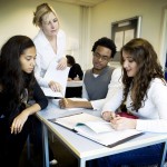 three students in a group